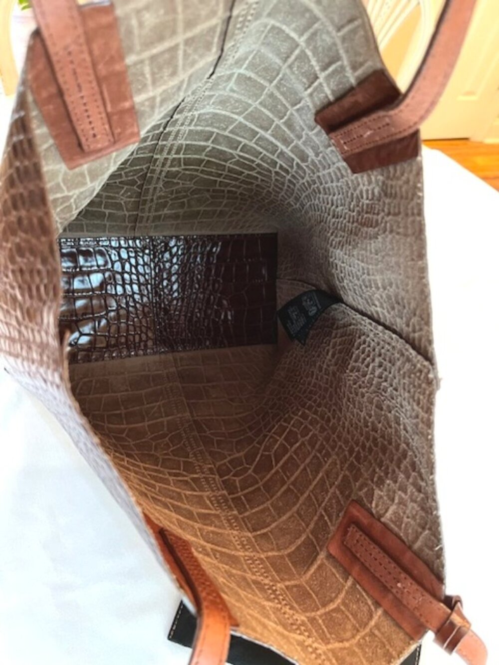 &OTHER STORIES | Croc Embossed Brown Leather Lg Tote Shoulder Shopping Bag-EUC - Picture 10 of 12